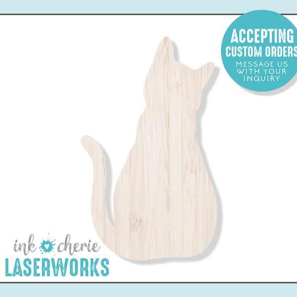 Wood Cat Cutout, Wooden Craft Supplies, Wood Crafting Shapes, Laser Cut Sitting Cat Shape, Laser Cut Wood Shape for Crafting, Cat Silhouette