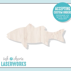 Laser Cut Sea Bass Shape: 1/4&quot; Birch Wood Craft Cutout