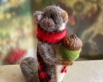 Felted squirrel, made of wool, woodland animal, needle felted critter