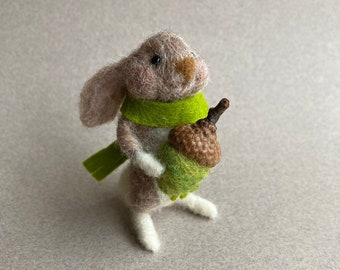 Needle felted small bunny rabbit, dollhouse miniature animals, woodland  gift