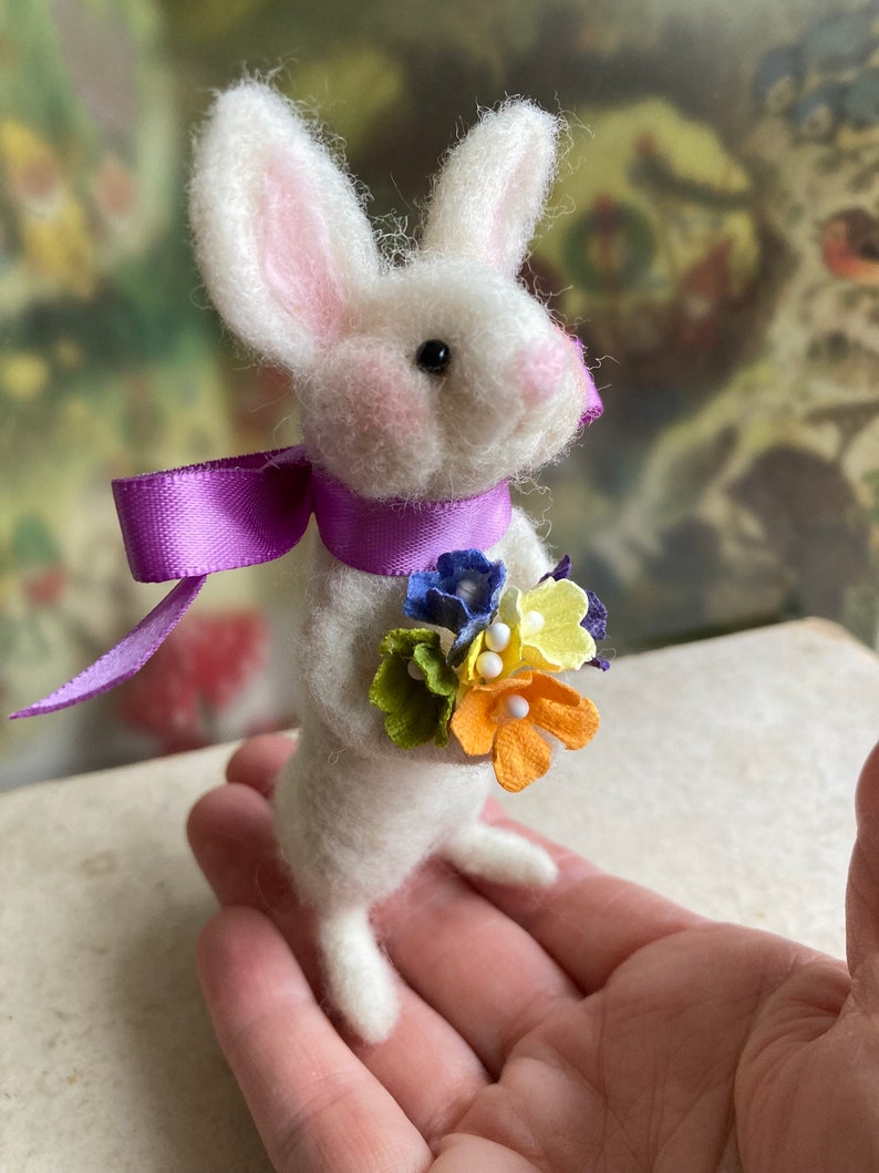 Felted Summer Bunny Rabbit With Flowers, Needle Felted Animals, Gift ...