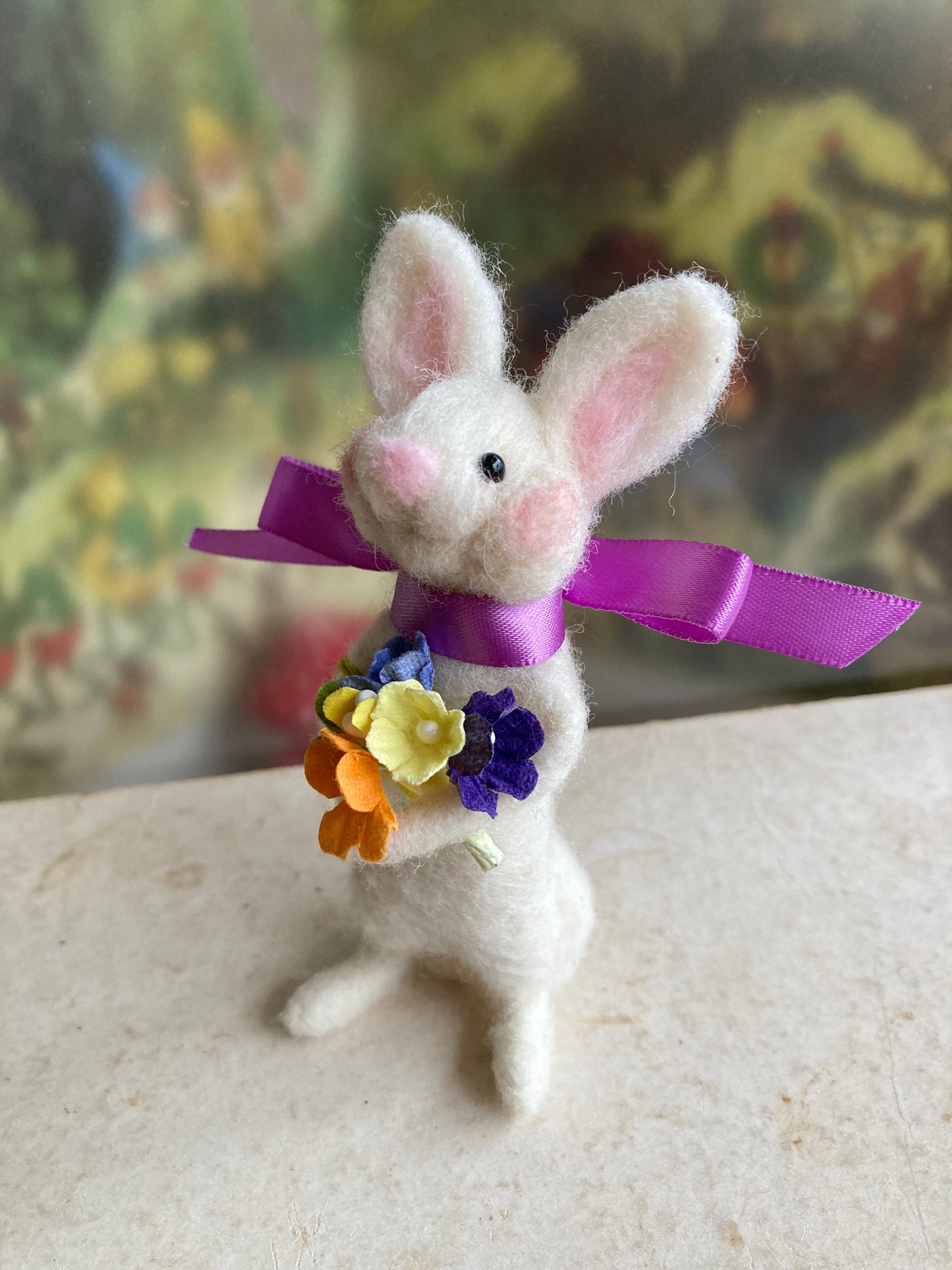 Felted Summer Bunny Rabbit With Flowers, Needle Felted Animals, Gift ...