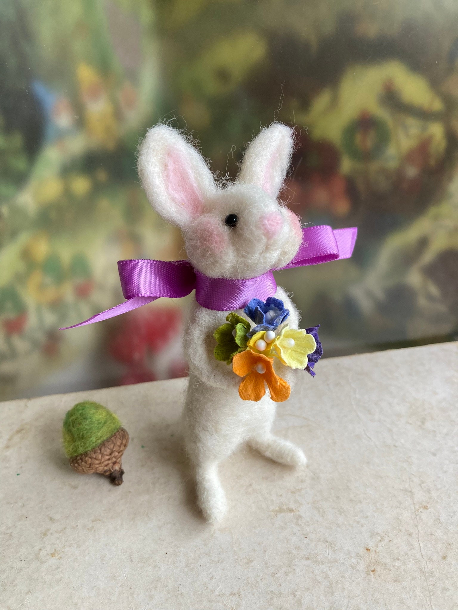 Felted Summer Bunny Rabbit With Flowers, Needle Felted Animals, Gift ...