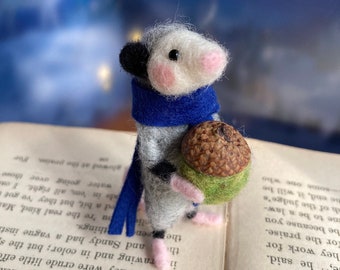 Needle felted wool opossum, dollhouse miniature animals, felt woodland gift