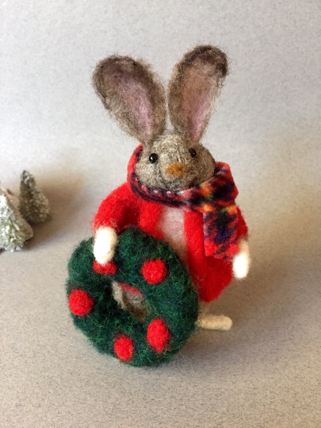 Christmas Bunny Rabbit With Wreath Made of Wool Needle - Etsy Christmas Bunny Rabbit With Wreath Made of Wool Needle - Etsy