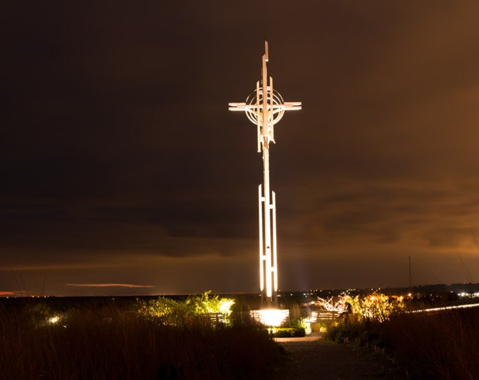 The Hill Above - Crucifix Photo, Country Decor, Wall Art, Old Church Photography, Nebraska, Cross Decor, Religious Landscape, Jesus Christ