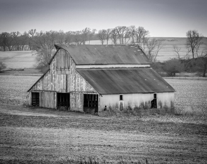 3 Door Grey Barn Black and White-Fall Decor, Farm Art, Country Decor, Old Barn Decor, Nebraska, Autumn Decor, Barn Decor, old decor