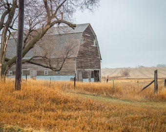 Simpler Time - Winter Red Barn Photo, Country Decor, Wall Art, Old Barn Photography, farm decor, Old Decor, Barn Decor