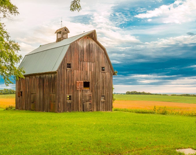 Rustic Barn No.1 - Fall Red Barn Photo, Country Decor, Wall Art, Old Barn Photography, Iowa Farm, Autumn Farm Decor, Country Landscape