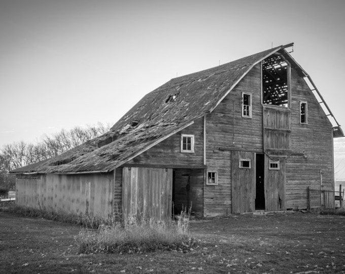 Moon Shine Hideaway B&W - Black and White, Winter Red Barn, Country Decor, Wall Art, Old Barn Photography, Farm Decor, Country Landscape