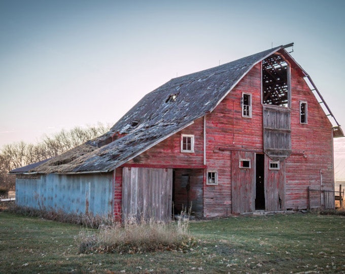 Moon Shine Hideaway - Winter Red Barn Photo, Country Decor, Wall Art, Old Barn Photography, Iowa Farm, Winter Farm Decor, Country Landscape