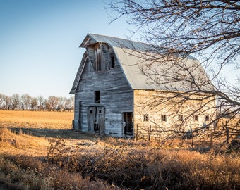 Monster Barn Through the Trees - Winter Red Barn Photo, Country Decor, Wall Art, Old Barn Photography, farm decor, Old Decor, Barn Decor