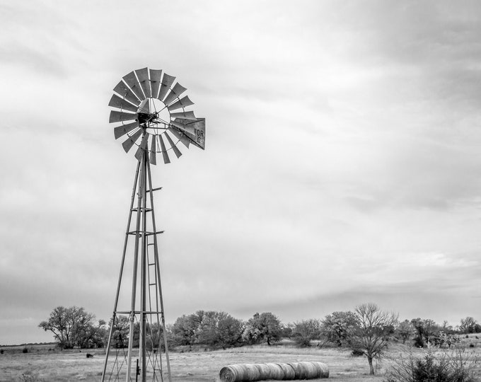 Fall Windmill Black and White - Windmill, Country Decor, Farm Art, Old Windmill Decor, Nebraska, Autumn Farm Decor, Midwest Decor,Farm Decor