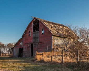 Moon Shine Barn - Winter Red Barn Photo, Country Decor, Wall Art, Old Barn Photography, Iowa Farm, Winter Farm Decor, Country Landscape