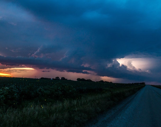 Fire Fly Storm No. 2, Midwest Night Storm, Fire Flies, Lightning bugs, Storm, Sunset, Field, Midwest