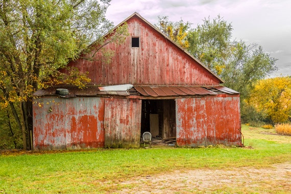 Fall Red Barn Photo Country Decor Wall Art Old Barn Etsy