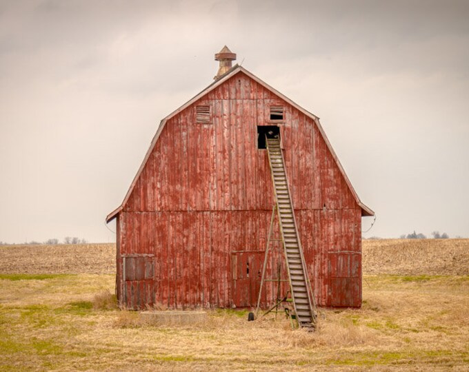 Ready for Hay - Winter Red Barn Photo, Country Decor, Wall Art, Old Barn Photography, Iowa Farm, Winter Farm Decor, Country Landscape