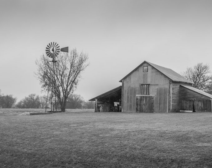 Grandma's Play House Black and White - Winter Red Barn Photo, Country Decor, Wall Art, Old Barn decor, farm decor, Old Decor, Barn Decor