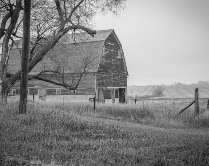 Simpler Time Black and White - Winter Red Barn Photo, Country Decor, Wall Art, Old Barn Photography, farm decor, Old Decor, Barn Decor