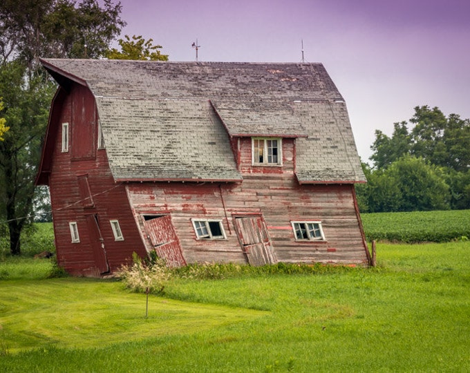 Leaning Red Barn - Fall Red Barn Photo, Country Decor, Farm Art, Old Barn Photography, Nebraska, Autumn Farm Decor, Farm Decor, Old Decor