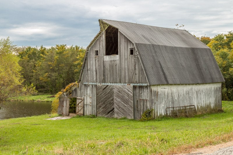 Gray Barn by Pond Fall White Barn Photo, Country Decor, Wall Art, Old