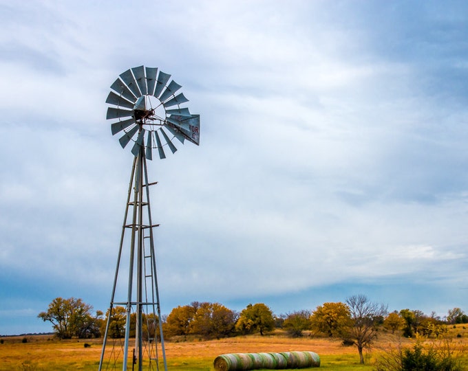 Fall Windmill - Windmill, Country Decor, Farm Art, Old Windmill Decor, Nebraska, Autumn Farm Decor, Midwest Decor, Old decor, Farm Decor