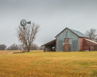 Grandma's Play House - Winter Red Barn Photo, Country Decor, Wall Art, Old Barn Photography, farm decor, Old Decor, Barn Decor, Windmill