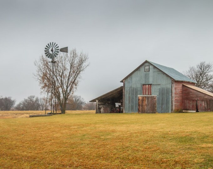 Grandma's Play House - Winter Red Barn Photo, Country Decor, Wall Art, Old Barn Photography, farm decor, Old Decor, Barn Decor, Windmill