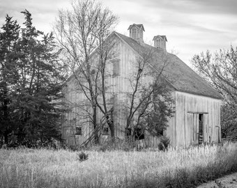 Uncle Joe's BW, Barn Photo, Country Decor, Wall Art, Old Barn Photography, Nebraska Farm, Fall Farm Decor, Country Landscape, black white