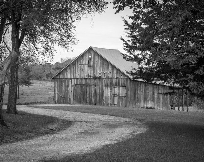 Antler Barn B&W - Fall Barn Photo, Country Decor, Wall Art, Old Barn Photography, Missouri Farm, Autumn Farm Decor, Country Landscape