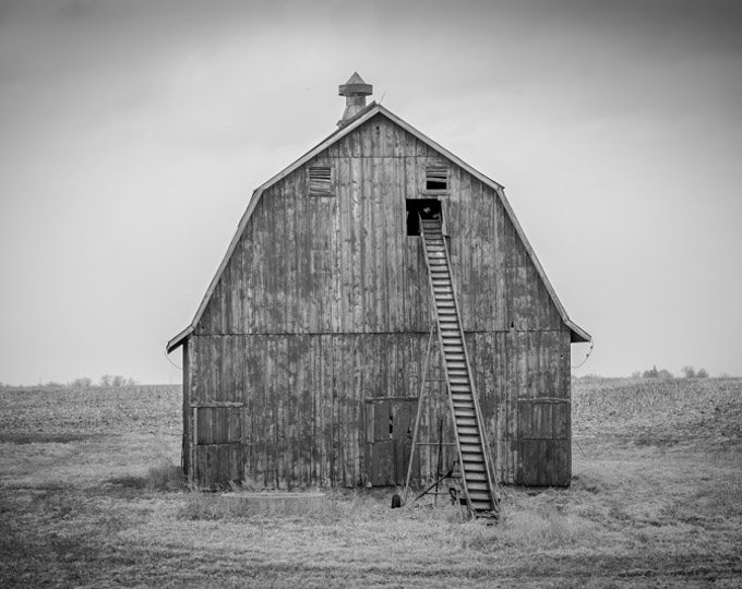 Ready for Hay Black and White - Winter Red Barn Photo, Country Decor, Farm Art, Old Barn Decor, Iowa Farm, Farm Decor, Country Decor