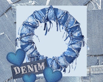 Denim Front Door Wreath - Ready-to-Display Denim Decor or DIY Denim Wreath Base for Custom Embellishment - Large 24"