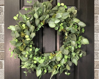 Year Round Mixed Eucalyptus Wreath, Large Wreath for Front Door, Oversized Wreath, Fireplace Wreath, Extra Large Wreath, Greenery Wreath