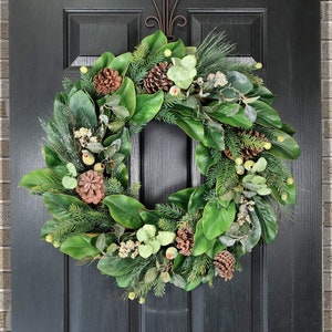Winter Wreath For Front Door, After Christmas Wreaths, Magnolia Wreath, Large Christmas Wreath, Christmas Greenery Wreaths, Magnolia Leaves