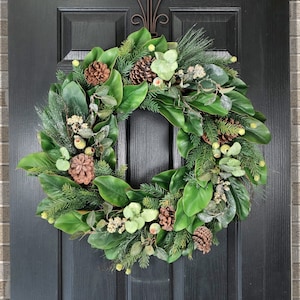 Winter Wreath For Front Door, After Christmas Wreaths, Magnolia Wreath, Large Christmas Wreath, Christmas Greenery Wreaths, Magnolia Leaves