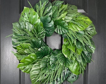 Tropical Wreath - Summer Wreath - Large Summer Wreath for Front Door - Tropical Leaf Wreath - Tropical Greenery Wreath