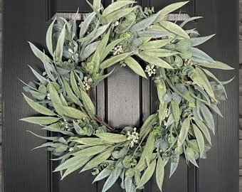 Year Round Eucalyptus Wreath, Large Everyday Wreath, Large Wreath for Front Door, Large Wreath For Above Fireplace Mantle, Outdoor Wreath