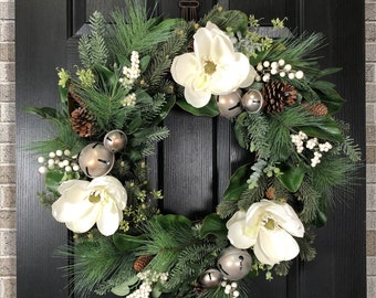 Large Winter Wreath, Winter Magnolia Wreath, Large Christmas Wreath, Christmas Magnolia Wreath, Farmhouse Christmas Wreath, Winter Greenery