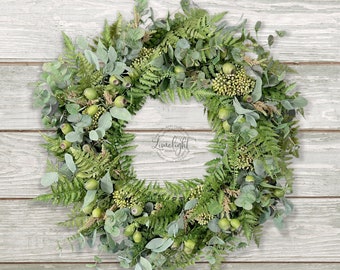 Year Round Eucalyptus and Fern Wreath, Large Wreath for Front Door, Oversized Wreath, Fireplace Wreath, Extra Large Wreath, Greenery Wreath