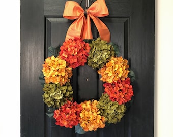 Fall Hydrangea Wreath, Autumn Hydrangea Wreath, Large Fall Wreaths, Autumn Wreaths, Colorful Fall Wreath, Etsy Fall Wreaths for Front Door