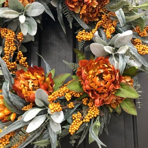 Fall Wreath With Eucalyptus, Lambs Ear, Orange Flowers and Berries ...