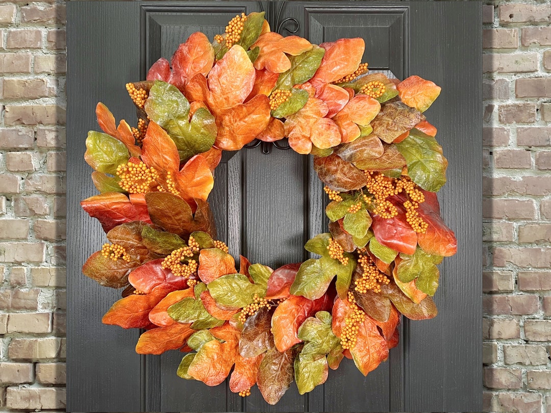 Fall Wreath for Front Door, Autumn Front Door Wreath, Fall Maple Leaves ...