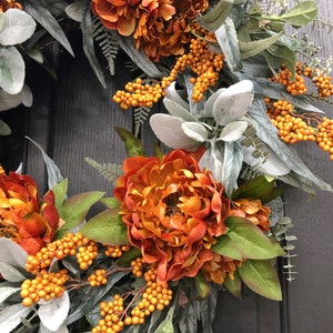 Fall Wreath With Eucalyptus, Lambs Ear, Orange Flowers and Berries ...