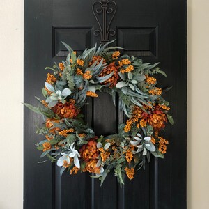 Fall Wreath With Eucalyptus, Lambs Ear, Orange Flowers and Berries ...