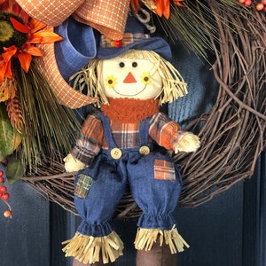 Scarecrow Wreath For Front Door, Fall Wreath For Front Door, Fall Sunflower Wreath, Large Fall Wreath, Large Autumn Wreath image 2