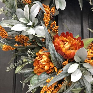 Fall Wreath With Eucalyptus, Lambs Ear, Orange Flowers and Berries ...