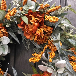 Fall Wreath With Eucalyptus, Lambs Ear, Orange Flowers and Berries ...