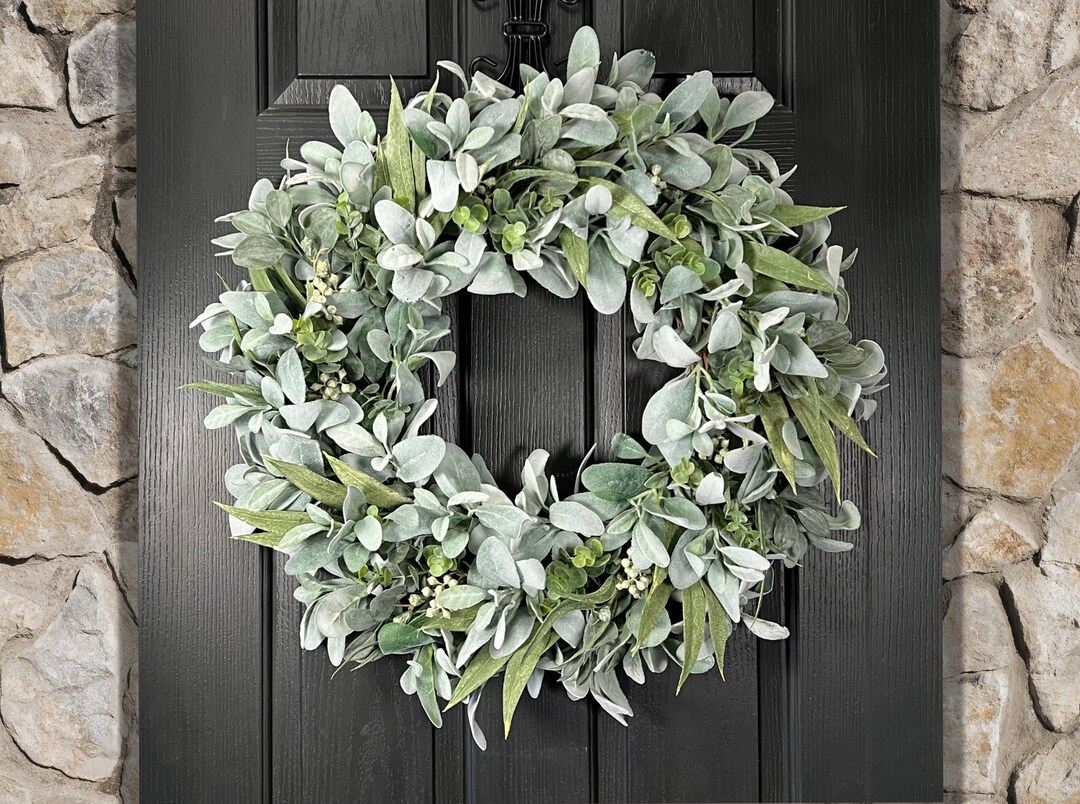 Lambs Ear & Eucalyptus Wreath, Large Spring Wreath for Front Door, Year ...