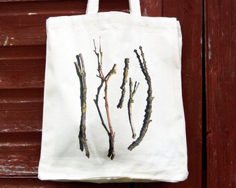 Sticks und Zweige Canvas Tasche, Fairtrade-Baumwoll-Tasche, fotografischen Druck, nordischen Druck