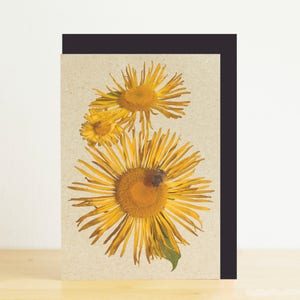 Tournesols et carte blanche d’abeille avec enveloppe recyclée noire, impression photographique écologique, carte recyclée